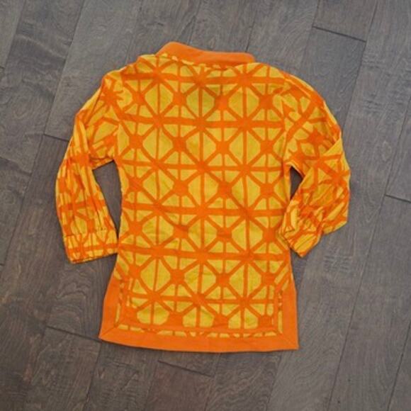 Sheridan French 3/4 Sleeve Printed Faux Button Split Neck Top Orange Womens Sz 0 - Picture 2 of 8